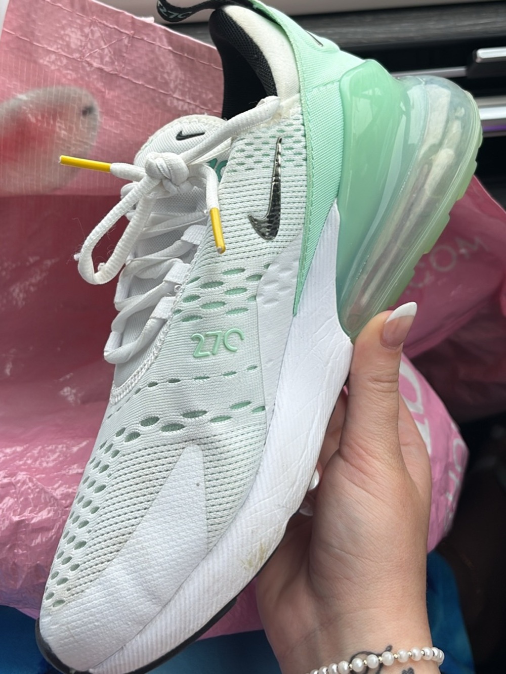 Nike Air Max 270 React White Green Pink Accents - Picture 2 of 3